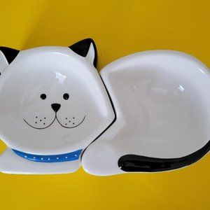 2 Vintage Nesting Ceramic Cat Feeding Bowls
